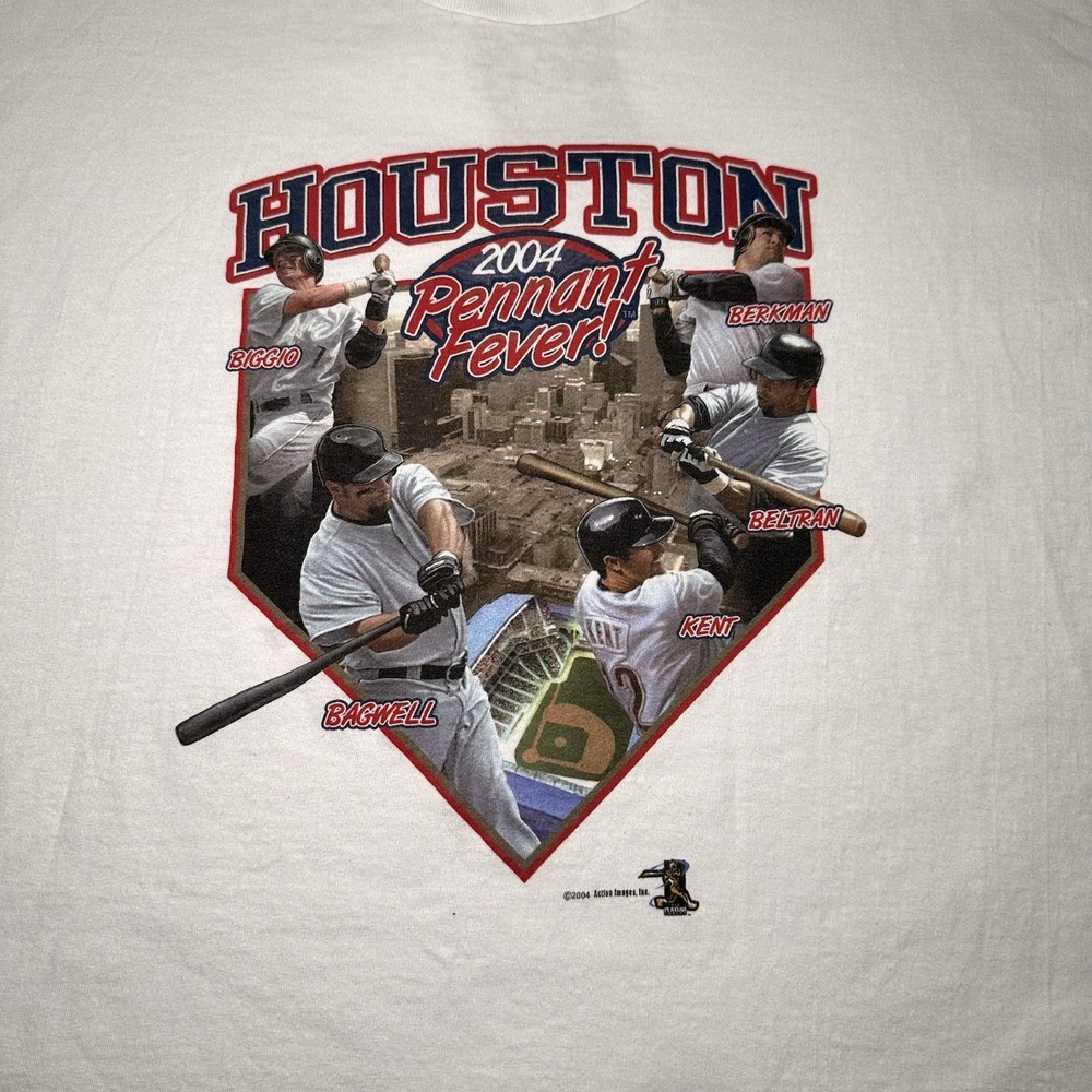 Vintage 2004 Houston Astros Pennant Fever Shirt Adult Size‎ XL White Rare